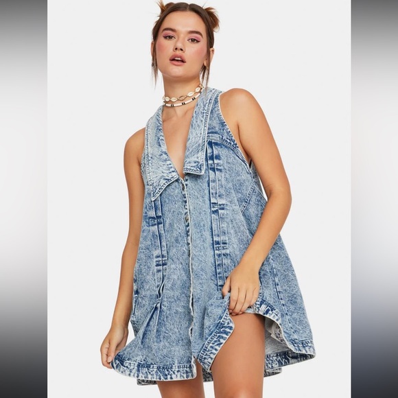 FREE PEOPLE KATIE DENIM MINI DRESS - Picture 2 of 7